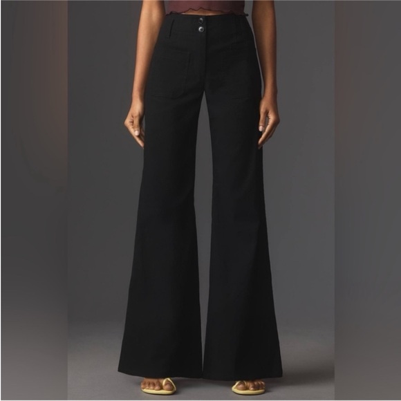 Maeve Anthropologie The Junie Jean Wide Leg Stretch Pants In Navy Blue Size 34 - Picture 1 of 16